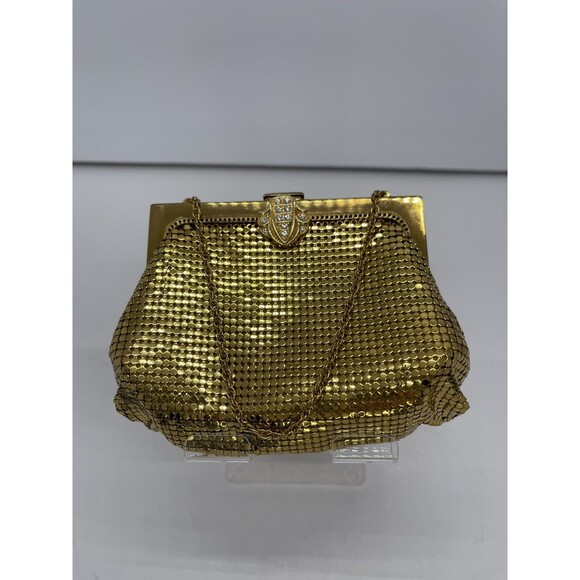 Vintage Whiting & Davis Gold tone Clutch Purse Sequin Mesh Crystals retro bag - Picture 5 of 16